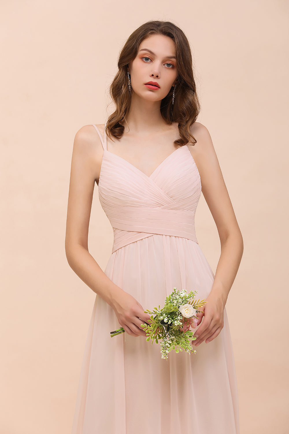 Gorgeous Long A-line Sweetheart Spaghetti Straps Chiffon Backless Bridesmaid Dress