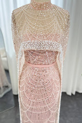 Elegant Long Mermaid High Neck Formal Evening Dress with Beads