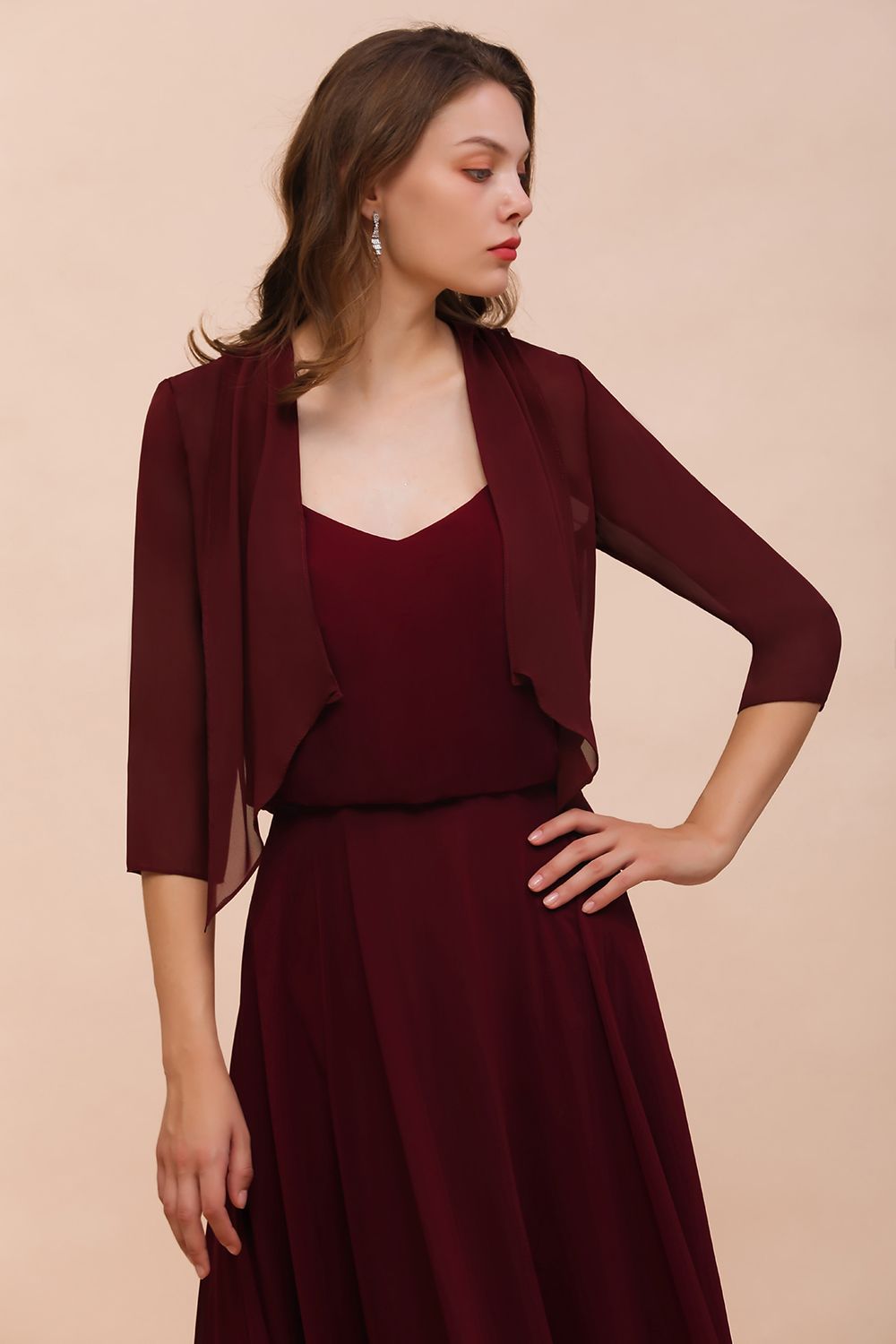 Half Sleeves Chiffon Burgundy Special Occasion Wraps