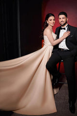 Long Sleeves Mermaid Strapless Satin Long Wedding Dresses with Beads