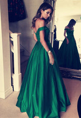 Elegant Long A-line Off the Shoulder Satin Prom Dress with Pockets