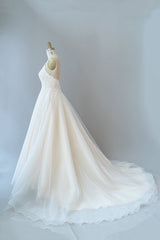 Long Sweetheart Spaghetti Strap Lace Tulle A-line Wedding Dress
