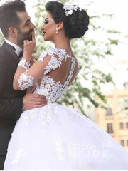 Long Tulle Lace Ball Gown Wedding Dresses with Long Sleeves