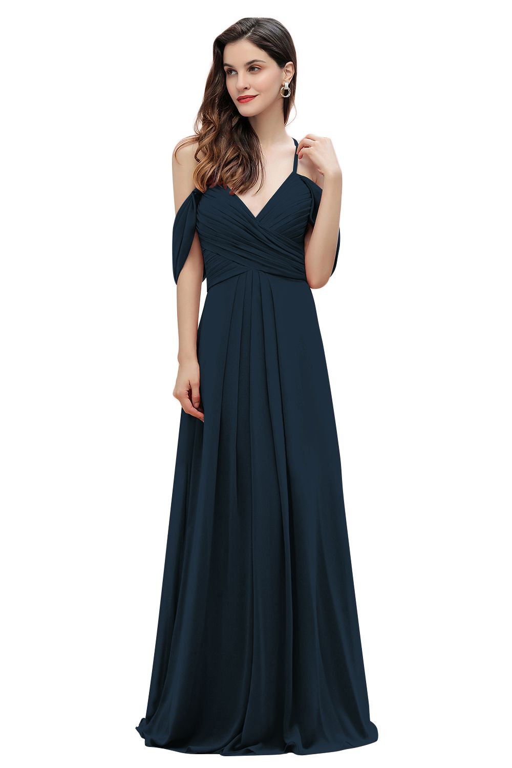 Off the Shoulder A-Line V-neck Chiffon Bridesmaid Dress Floor length Wedding Party Dress