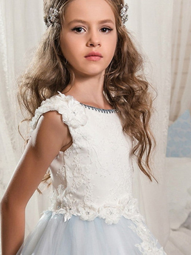 Long Ball Gown Sleeveless Jewel Neck Floor Length Wedding Party Flower Girl Dresses