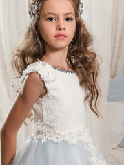 Long Ball Gown Sleeveless Jewel Neck Floor Length Wedding Party Flower Girl Dresses