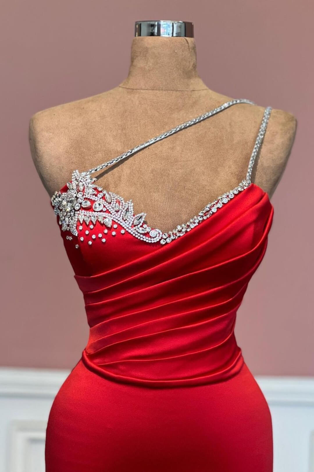 Simple One Shoulder Sleeveless Long Mermaid Prom Dress with Beads