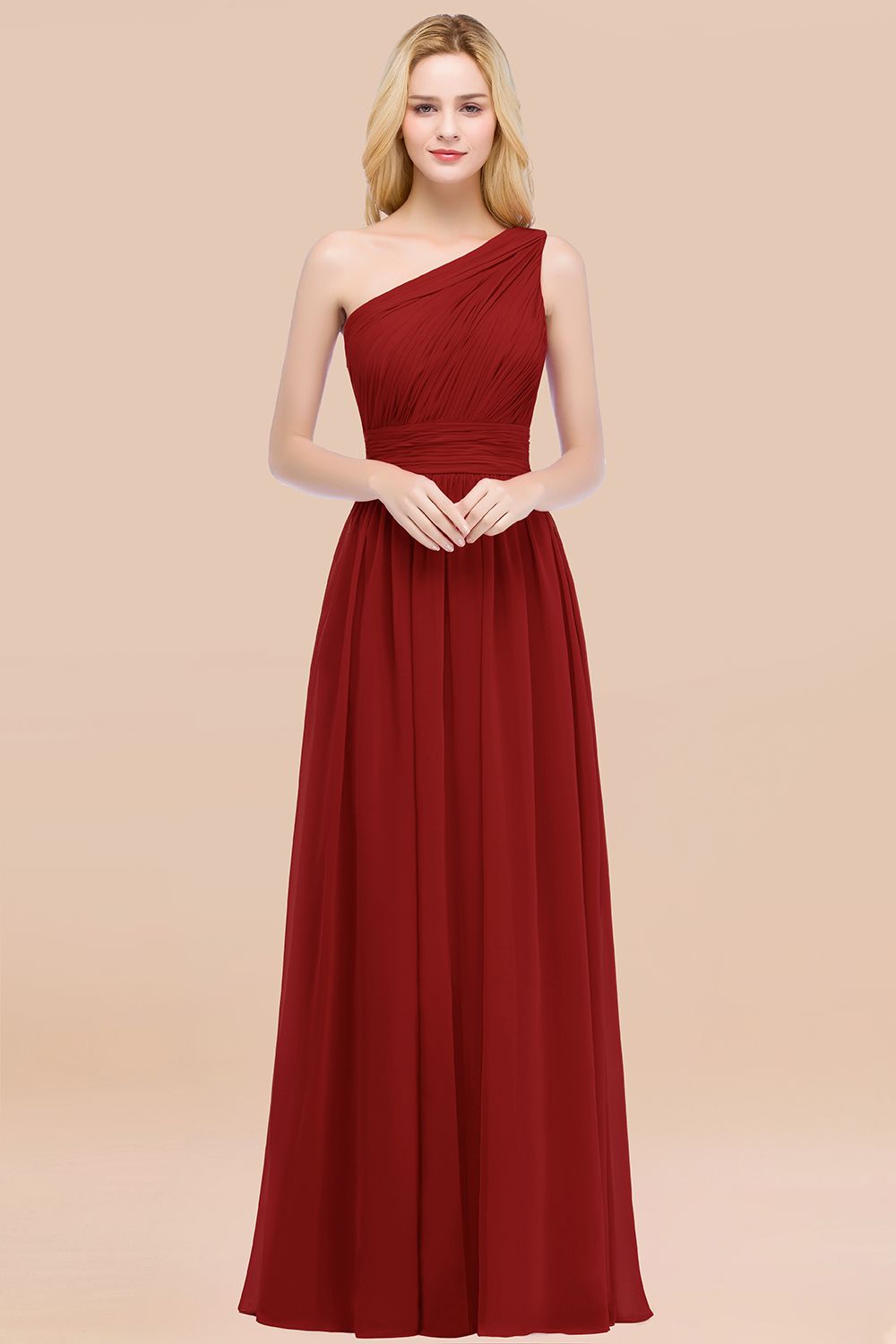 Elegant A-Line Chiffon One Shoulder Sleeveless Ruffles Floor Length Bridesmaid Dresses