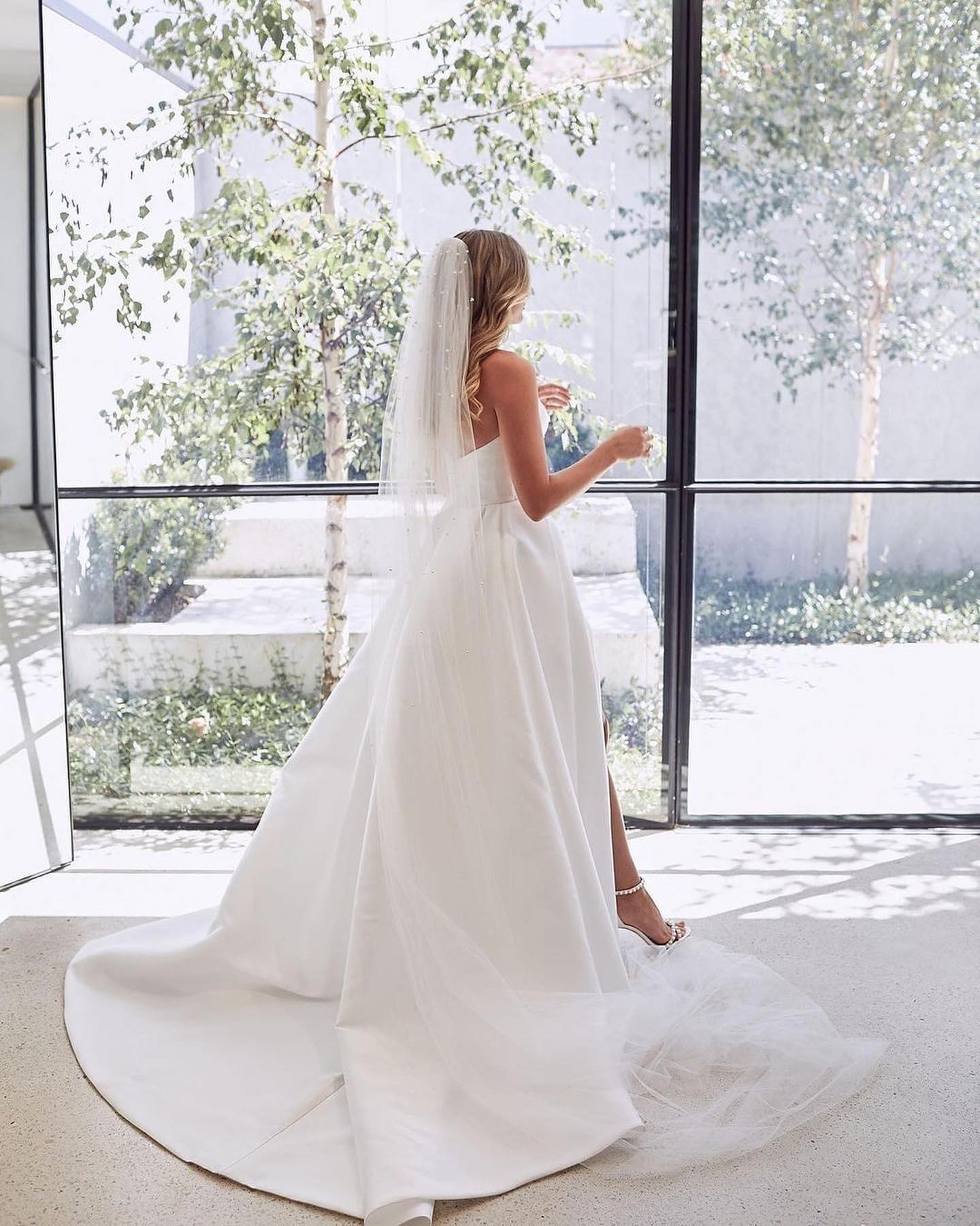 Long Sweetheart Satin A-Line Floor Length Ruffles Wedding Dress With Side Slit