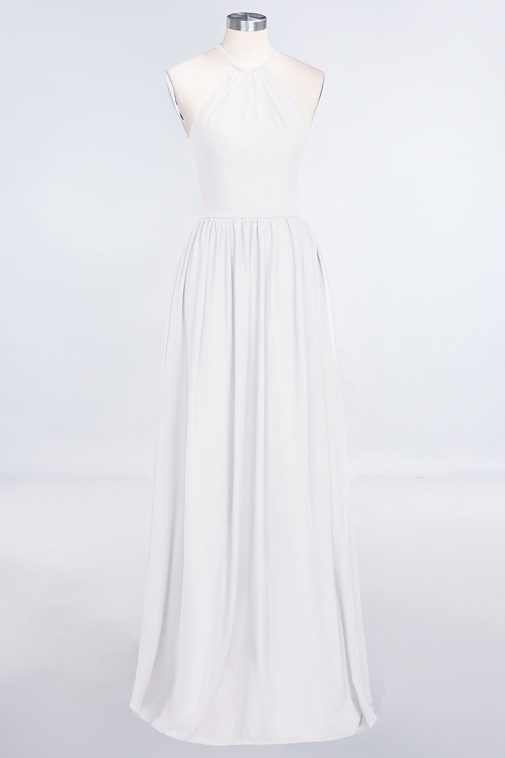 A-Line Chiffon Halter Sleeveless Floor Length Bridesmaid Dress with Ruffles
