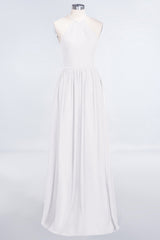 A-Line Chiffon Halter Sleeveless Floor Length Bridesmaid Dress with Ruffles