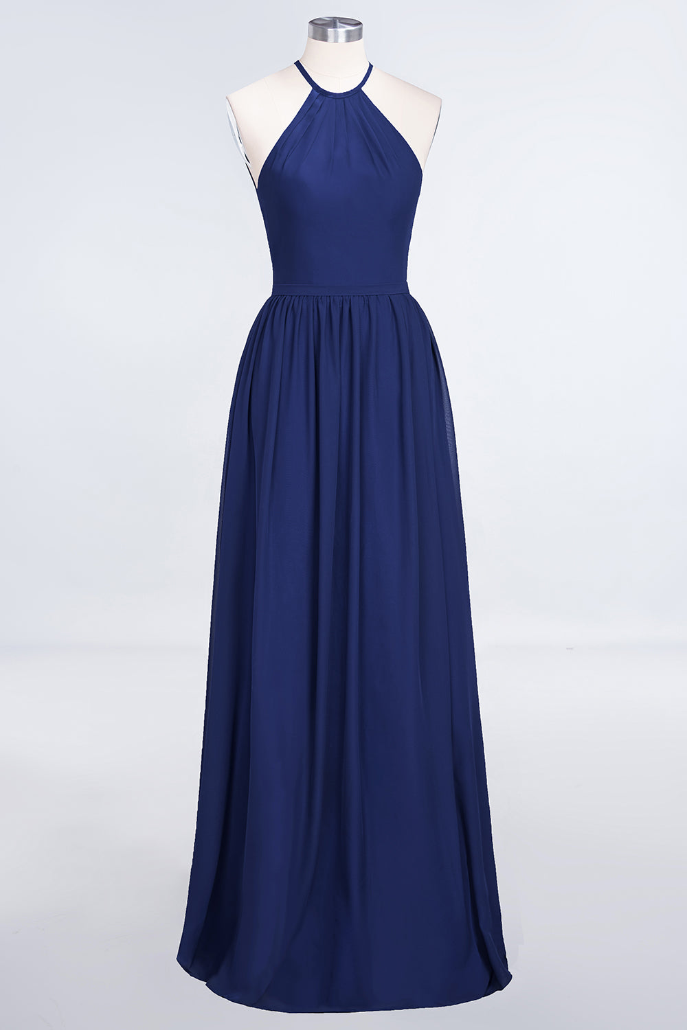 A-Line Chiffon Halter Sleeveless Floor Length Bridesmaid Dress with Ruffles
