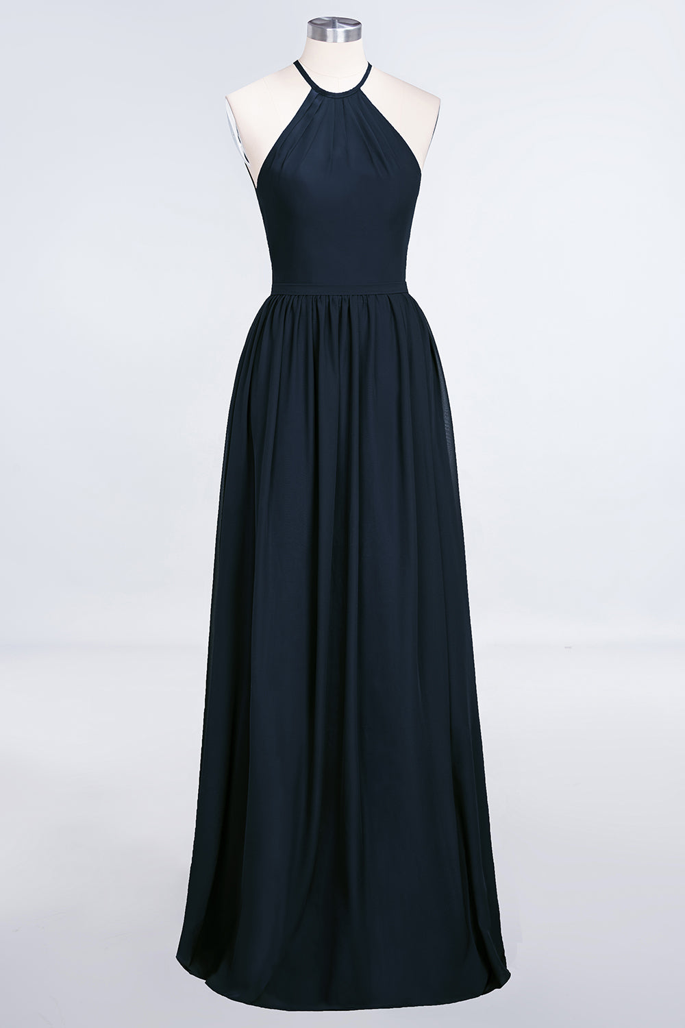 A-Line Chiffon Halter Sleeveless Floor Length Bridesmaid Dress with Ruffles
