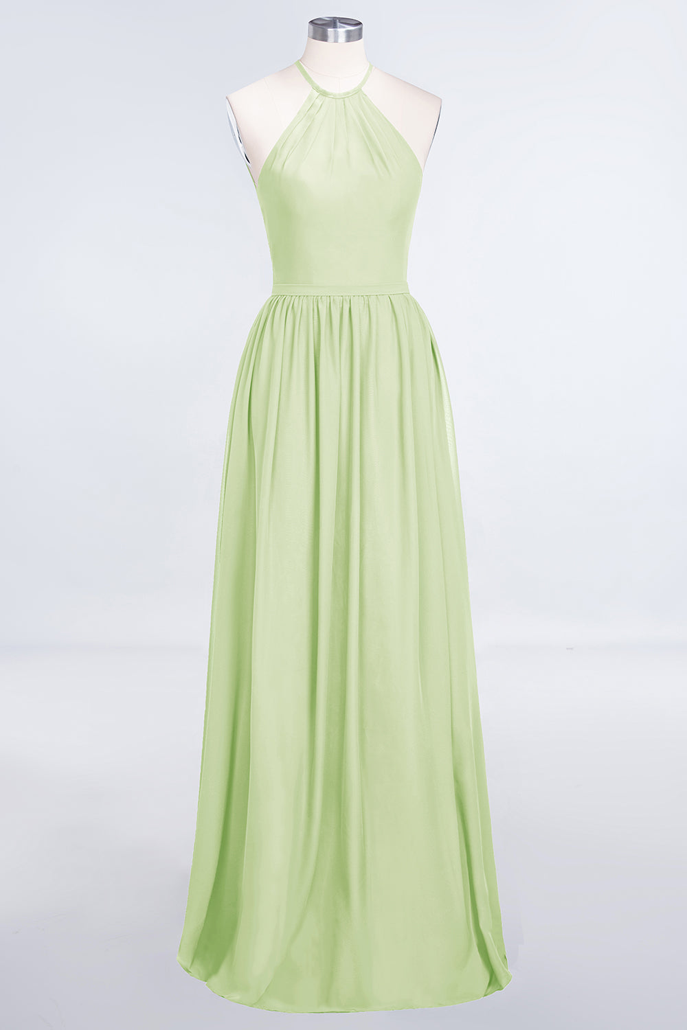 A-Line Chiffon Halter Sleeveless Floor Length Bridesmaid Dress with Ruffles