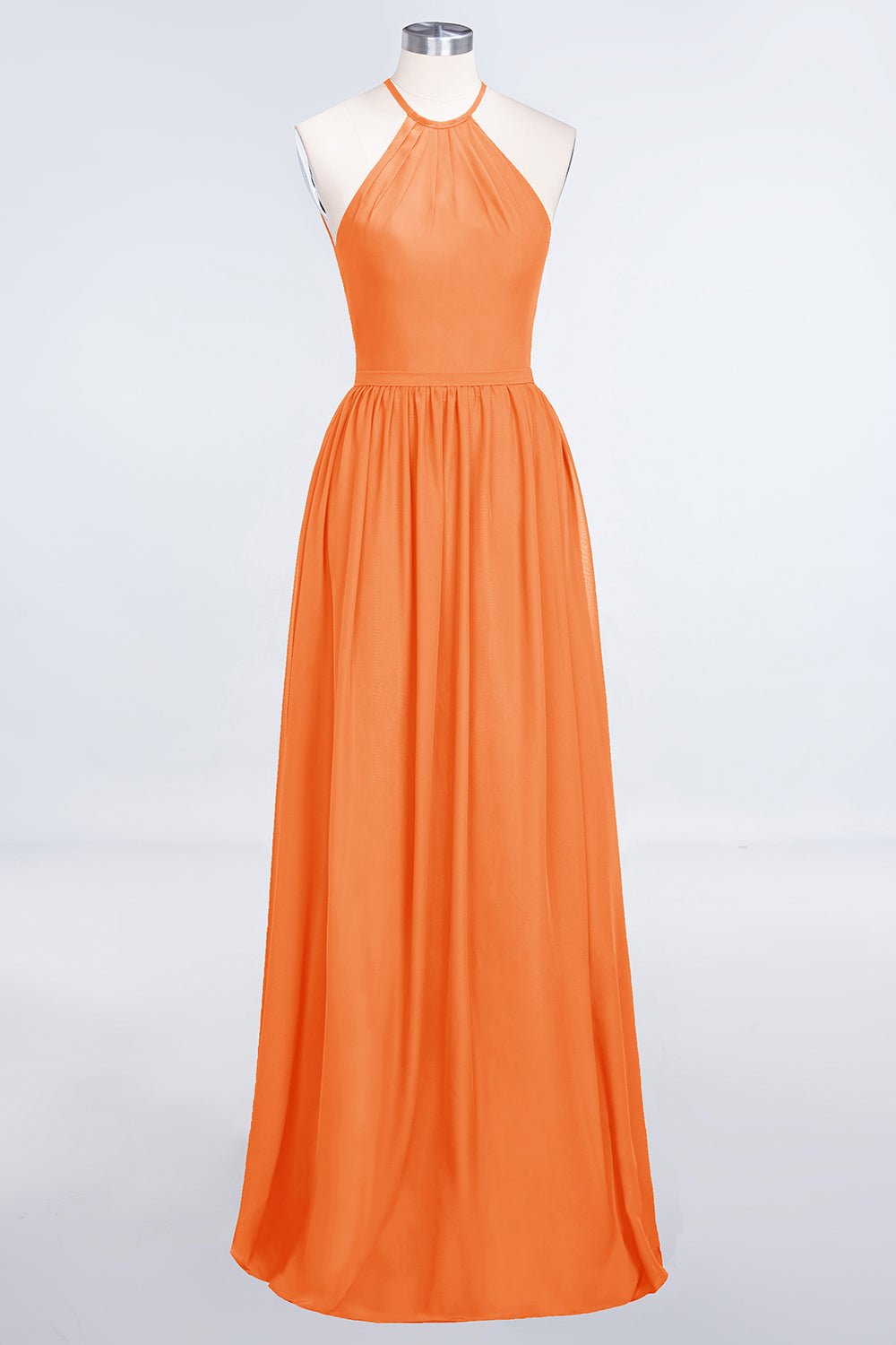A-Line Chiffon Halter Sleeveless Floor Length Bridesmaid Dress with Ruffles