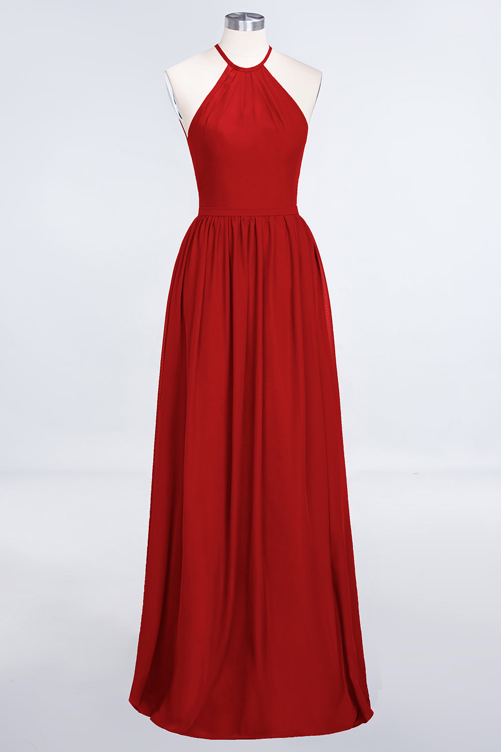 A-Line Chiffon Halter Sleeveless Floor Length Bridesmaid Dress with Ruffles