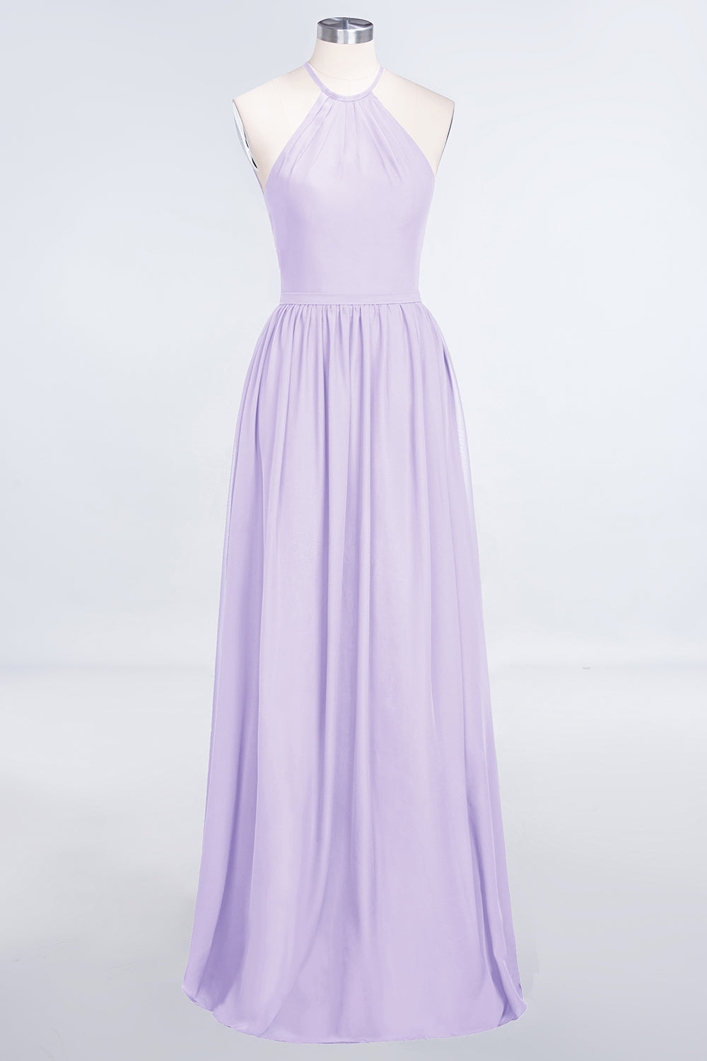 A-Line Chiffon Halter Sleeveless Floor Length Bridesmaid Dress with Ruffles