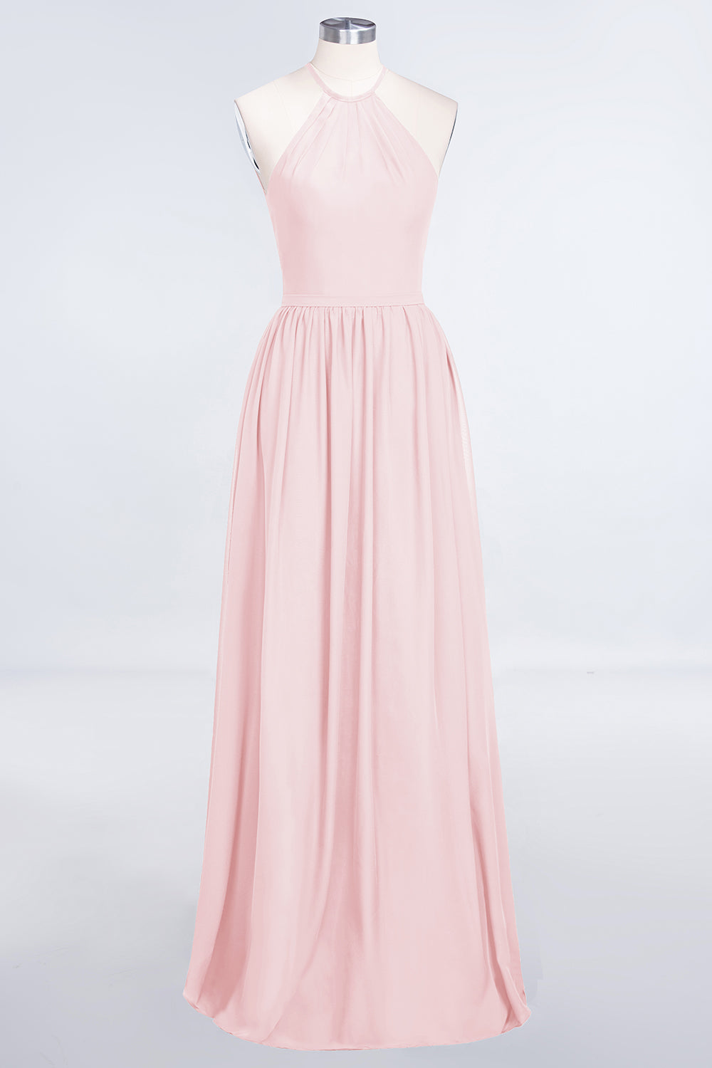 A-Line Chiffon Halter Sleeveless Floor Length Bridesmaid Dress with Ruffles