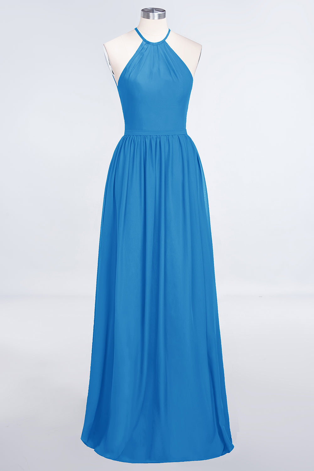 A-Line Chiffon Halter Sleeveless Floor Length Bridesmaid Dress with Ruffles