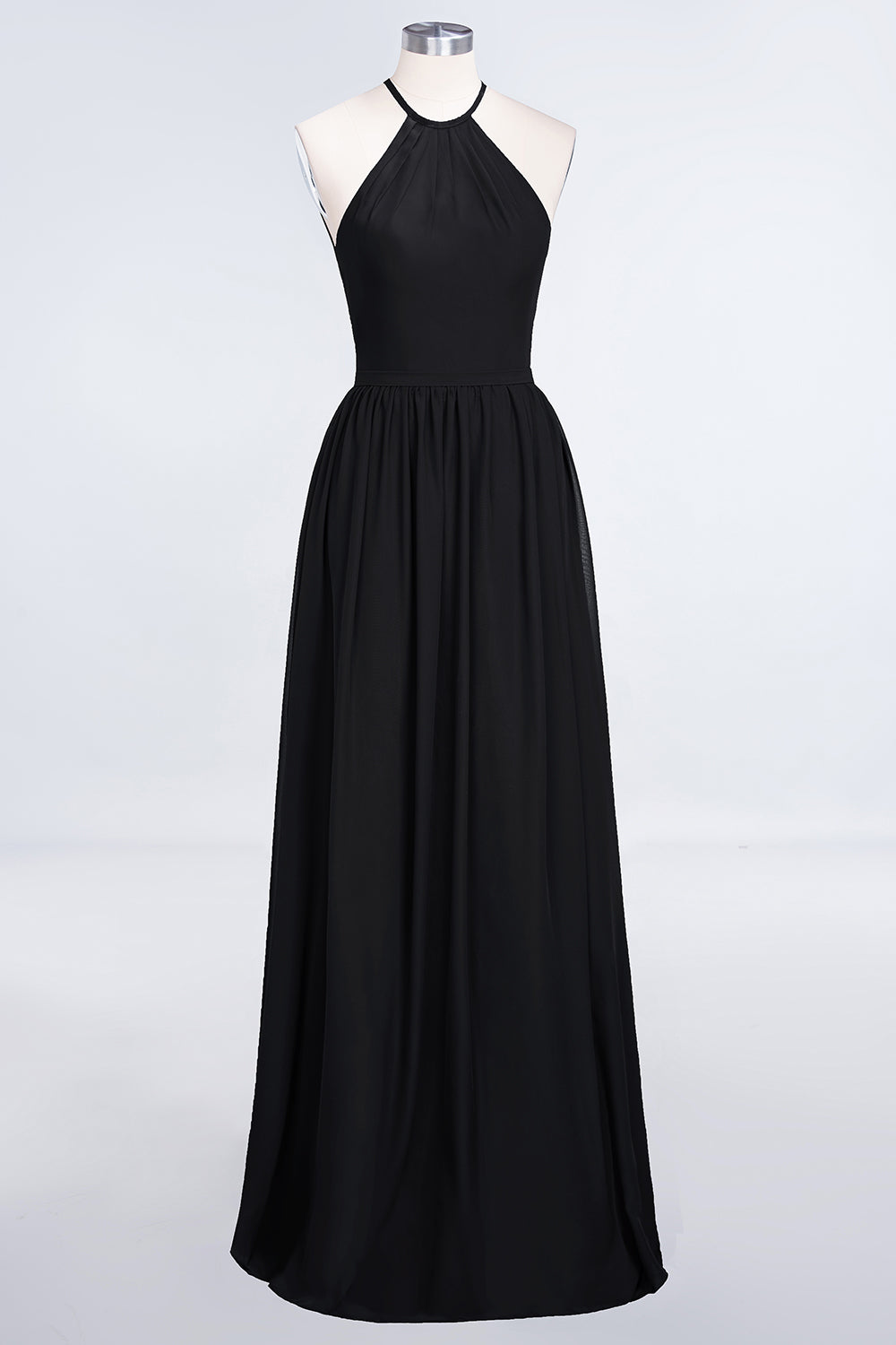 A-Line Chiffon Halter Sleeveless Floor Length Bridesmaid Dress with Ruffles