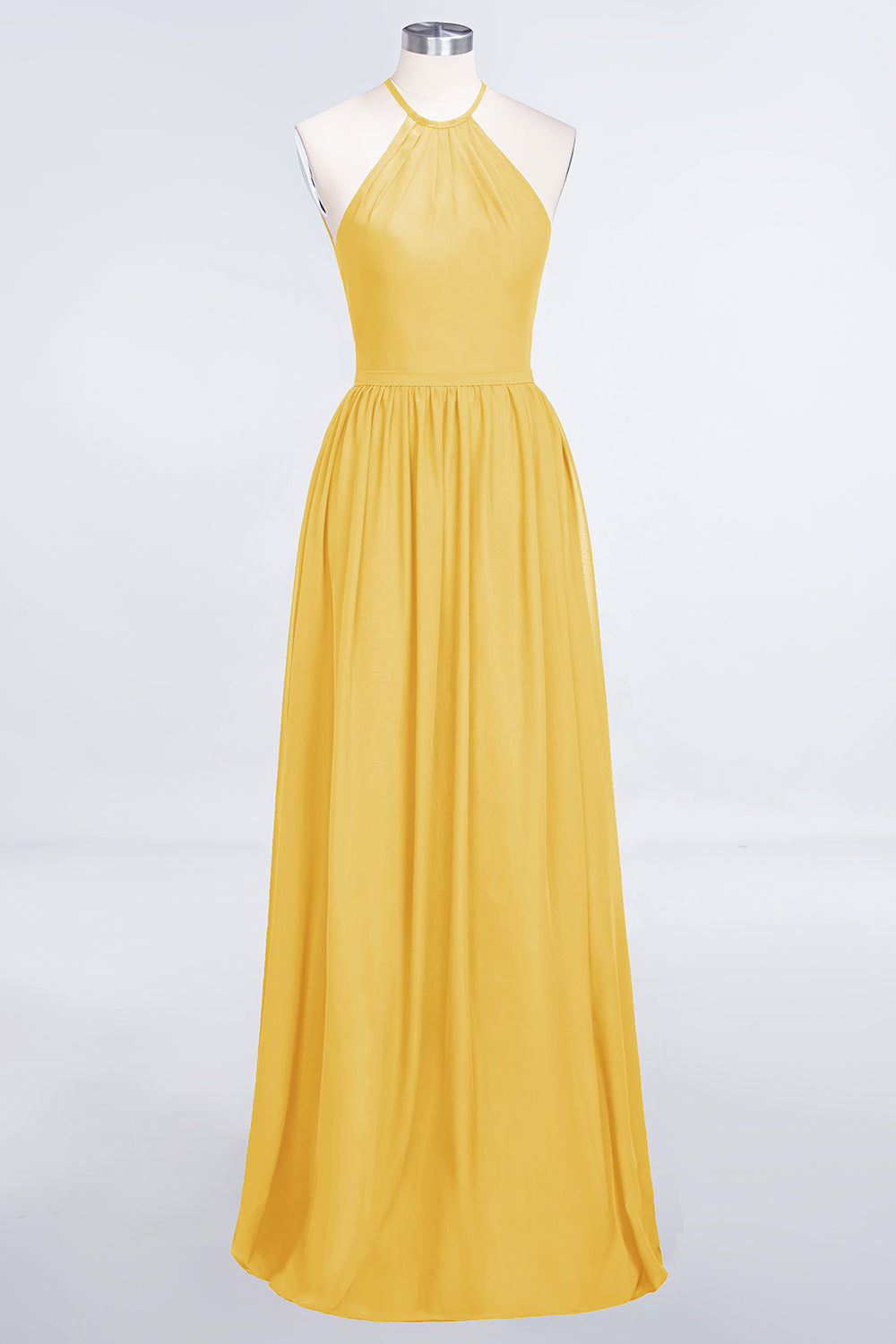 A-Line Chiffon Halter Sleeveless Floor Length Bridesmaid Dress with Ruffles