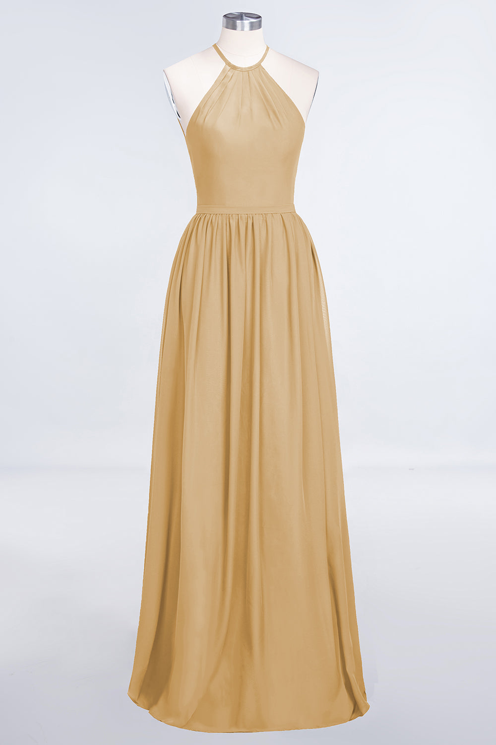 A-Line Chiffon Halter Sleeveless Floor Length Bridesmaid Dress with Ruffles