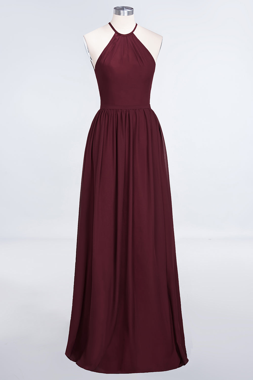 A-Line Chiffon Halter Sleeveless Floor Length Bridesmaid Dress with Ruffles