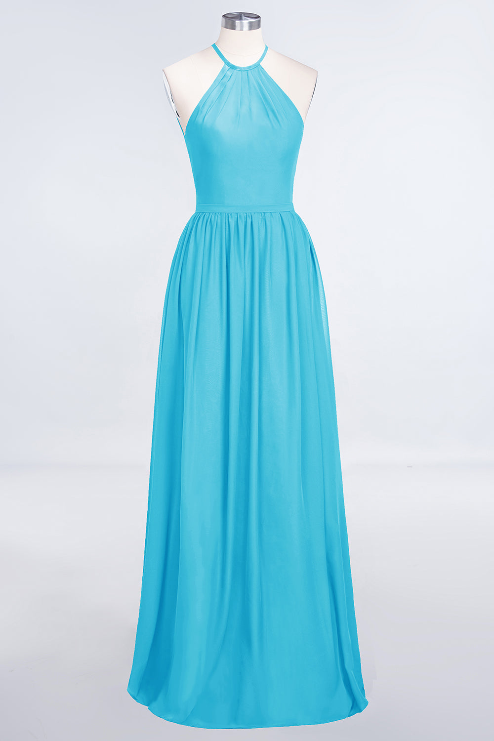 A-Line Chiffon Halter Sleeveless Floor Length Bridesmaid Dress with Ruffles