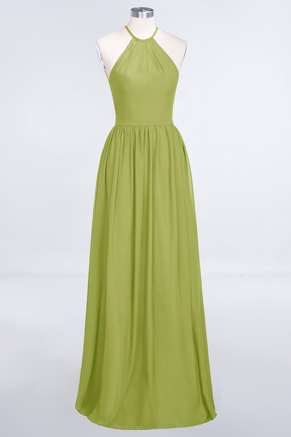 A-Line Chiffon Halter Sleeveless Floor Length Bridesmaid Dress with Ruffles