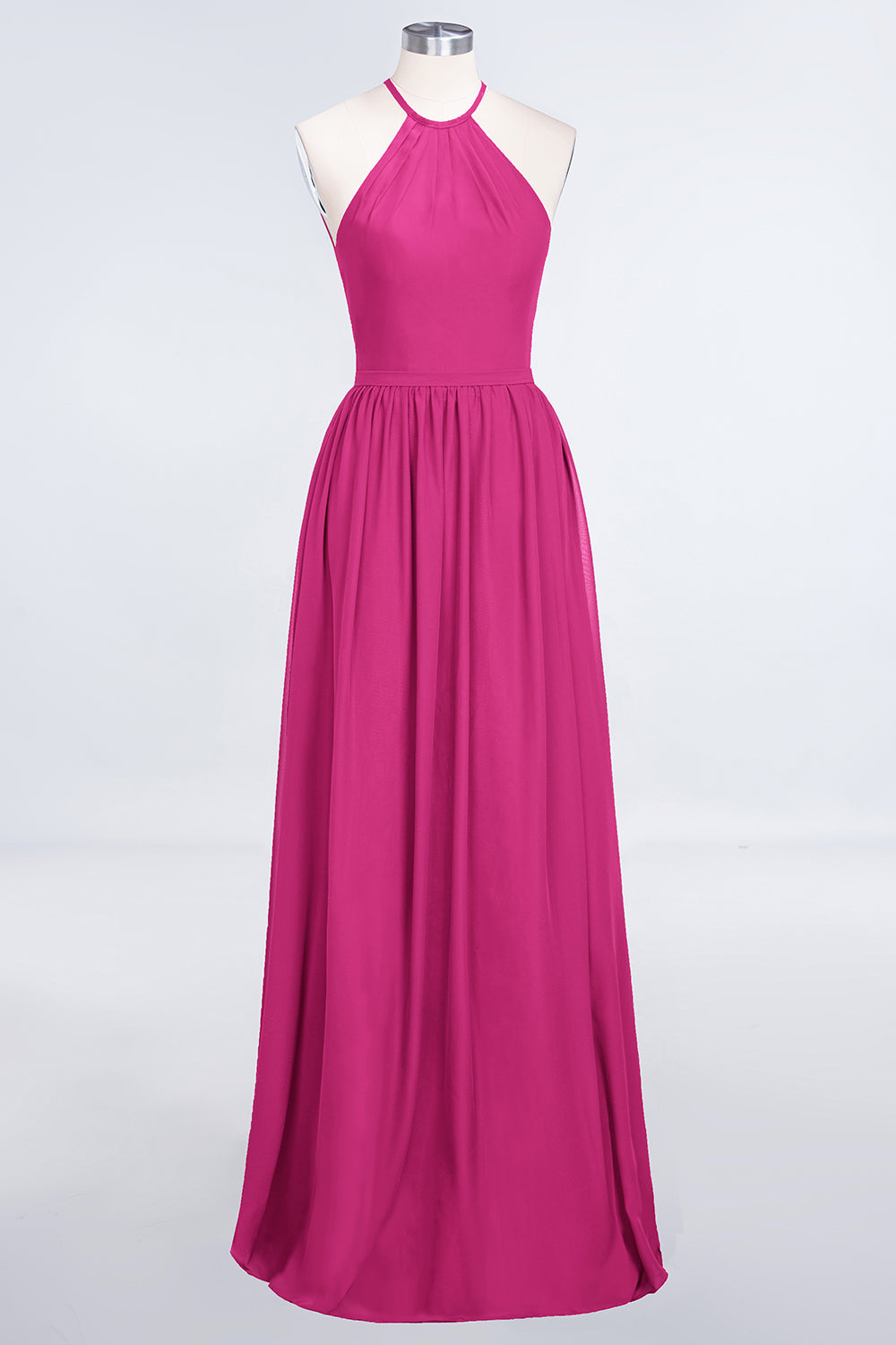 A-Line Chiffon Halter Sleeveless Floor Length Bridesmaid Dress with Ruffles