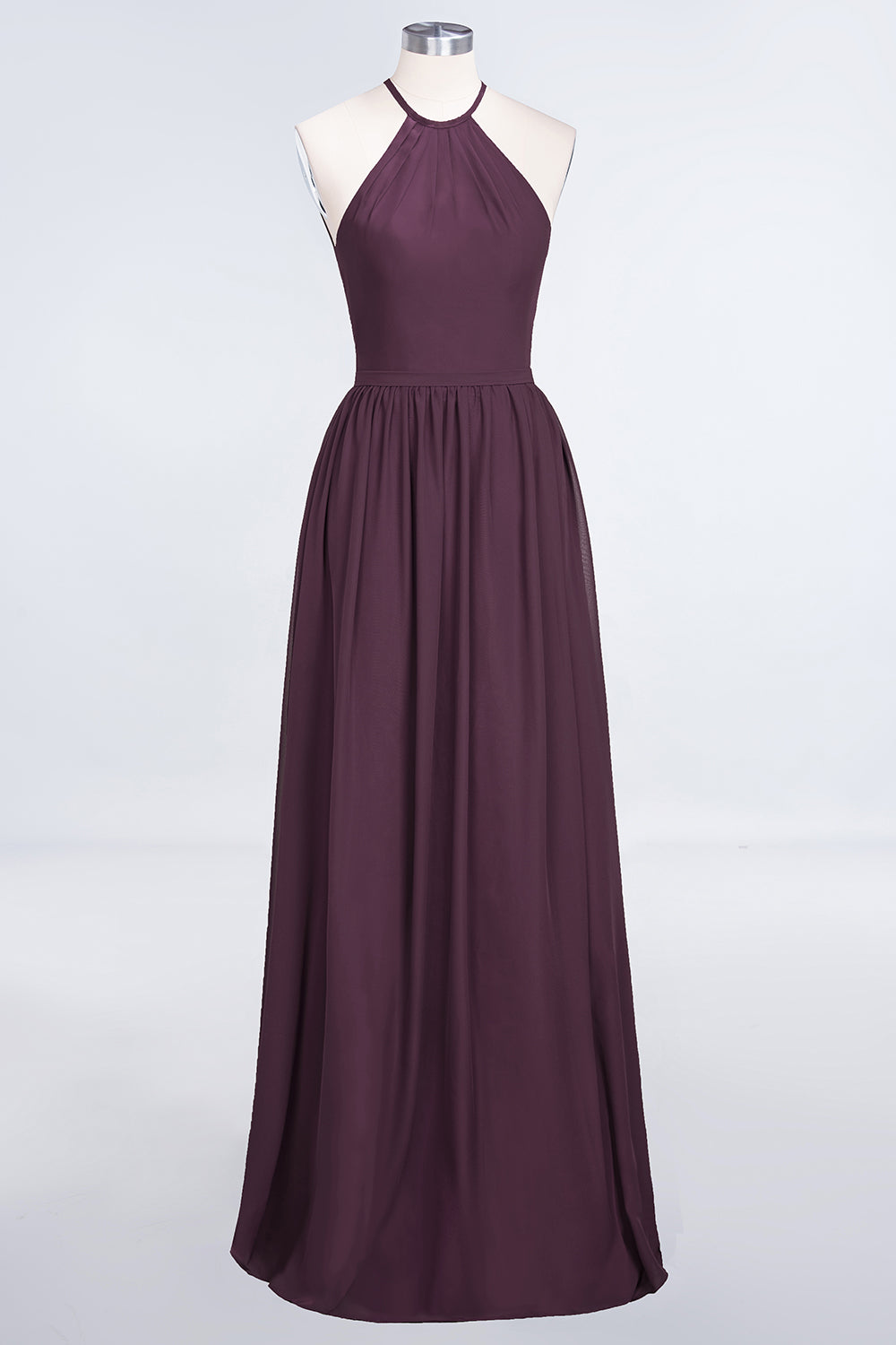A-Line Chiffon Halter Sleeveless Floor Length Bridesmaid Dress with Ruffles