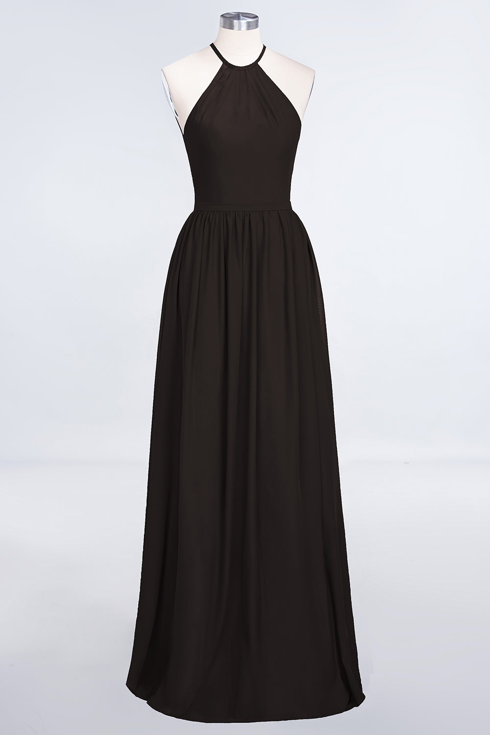 A-Line Chiffon Halter Sleeveless Floor Length Bridesmaid Dress with Ruffles