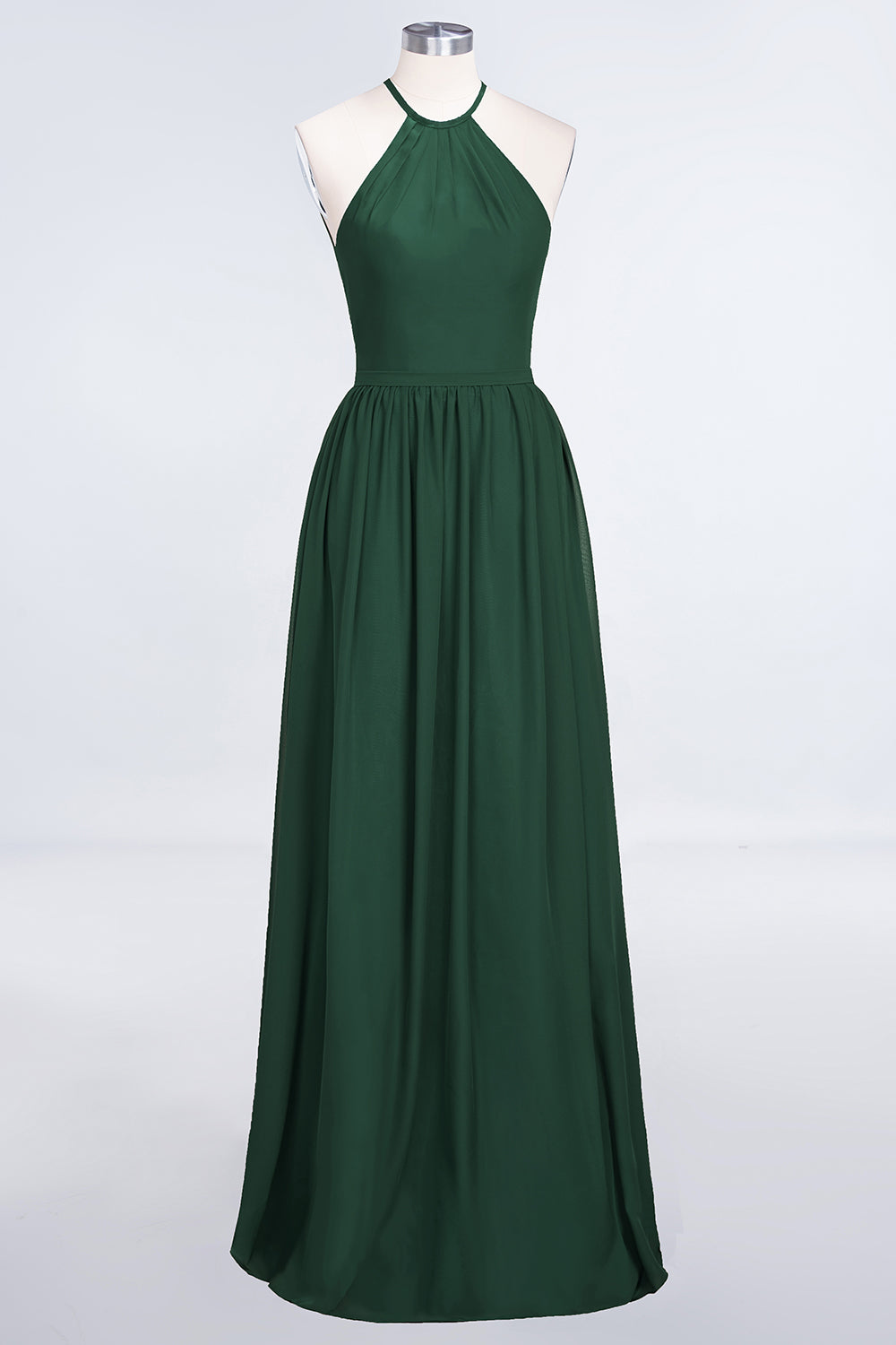 A-Line Chiffon Halter Sleeveless Floor Length Bridesmaid Dress with Ruffles