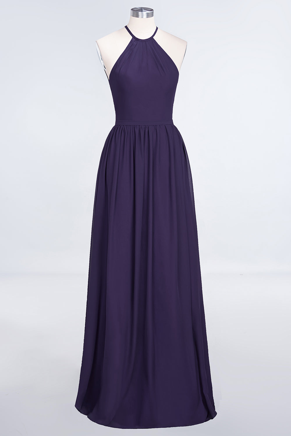 A-Line Chiffon Halter Sleeveless Floor Length Bridesmaid Dress with Ruffles