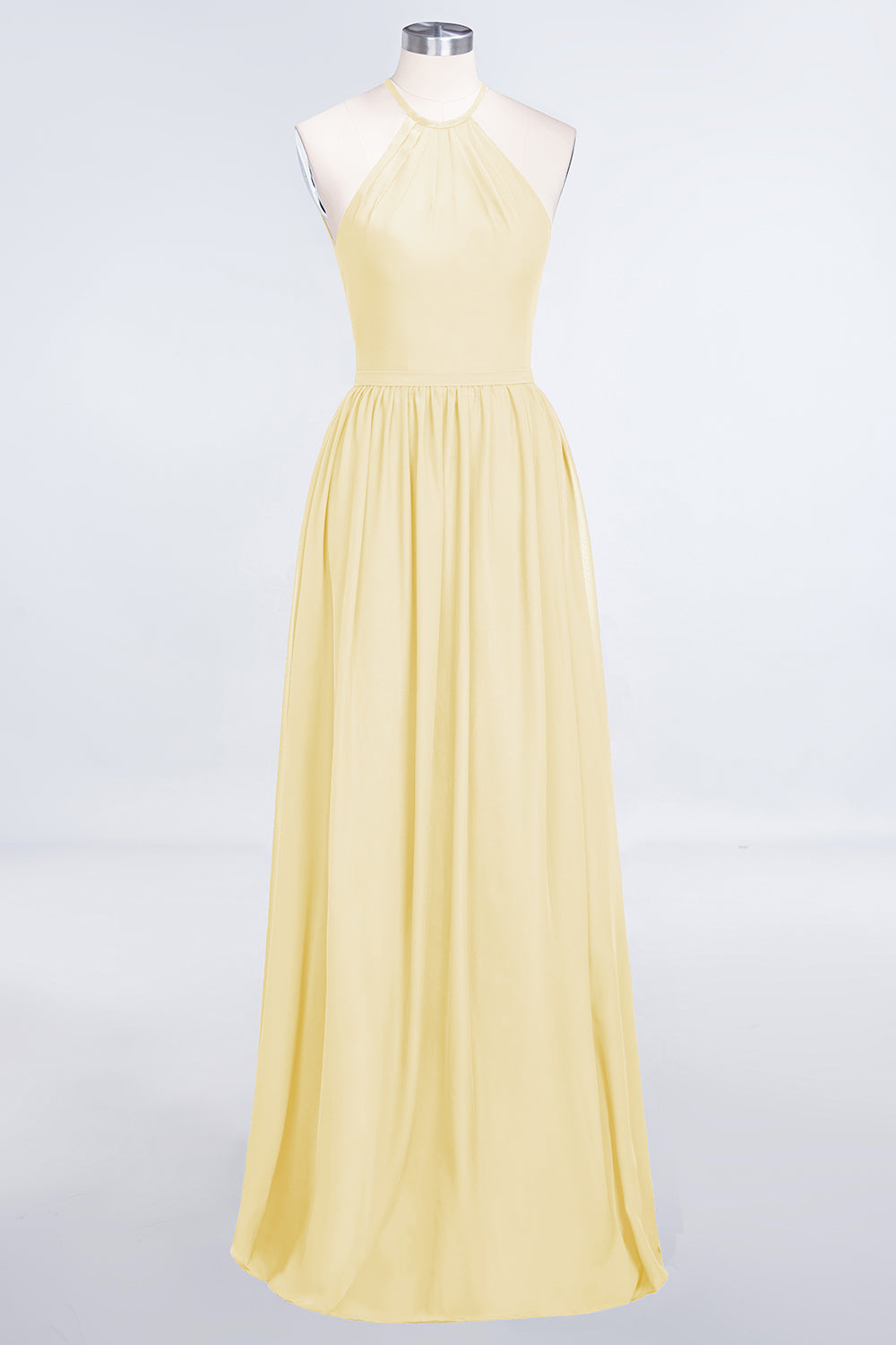 A-Line Chiffon Halter Sleeveless Floor Length Bridesmaid Dress with Ruffles