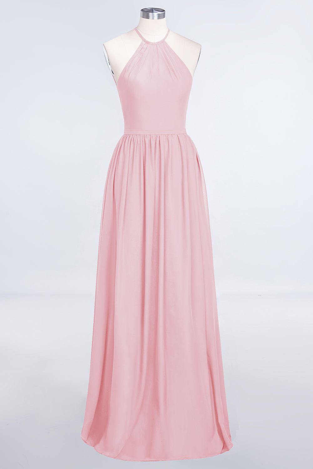 A-Line Chiffon Halter Sleeveless Floor Length Bridesmaid Dress with Ruffles