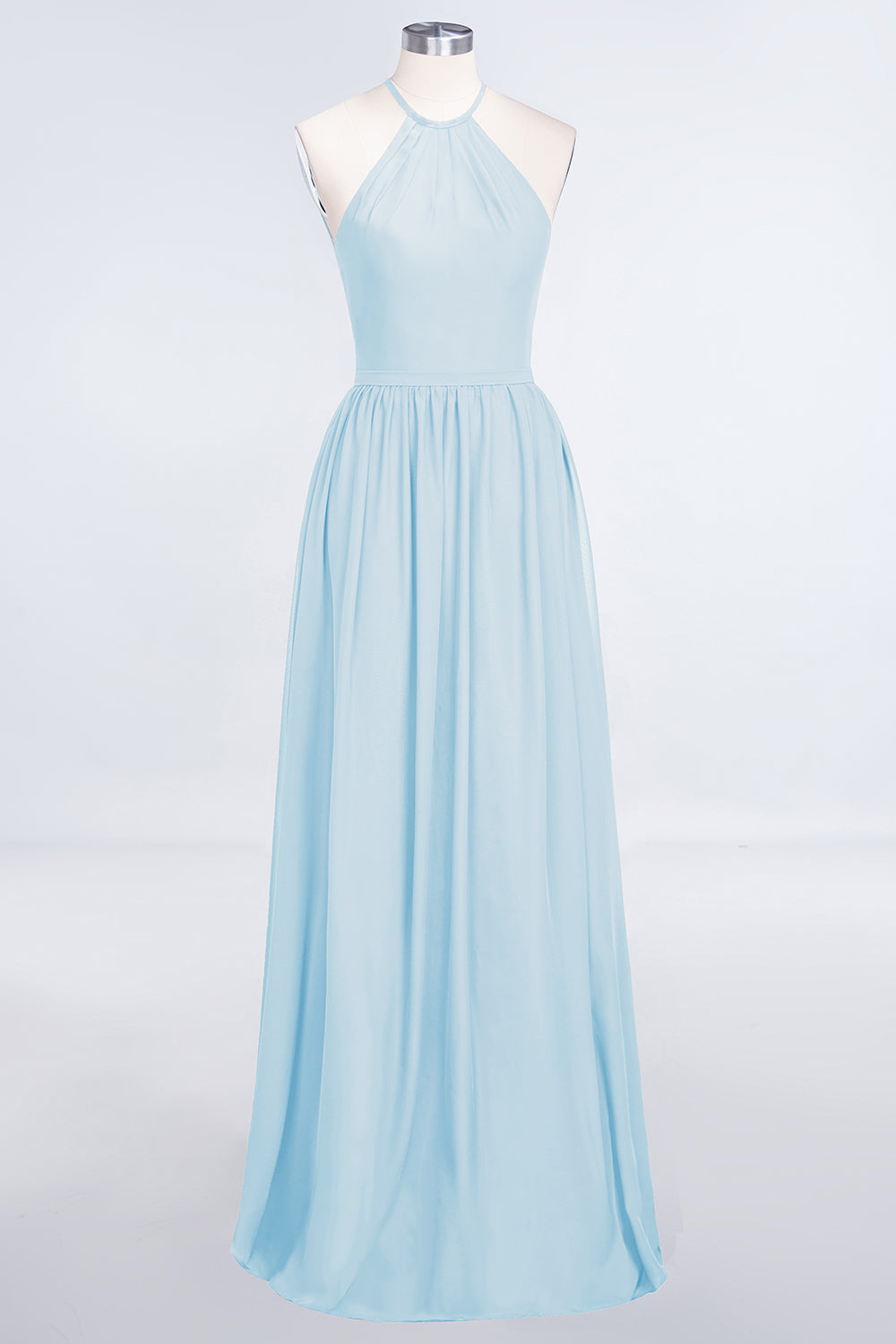 A-Line Chiffon Halter Sleeveless Floor Length Bridesmaid Dress with Ruffles
