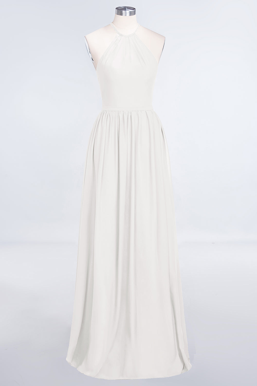 A-Line Chiffon Halter Sleeveless Floor Length Bridesmaid Dress with Ruffles