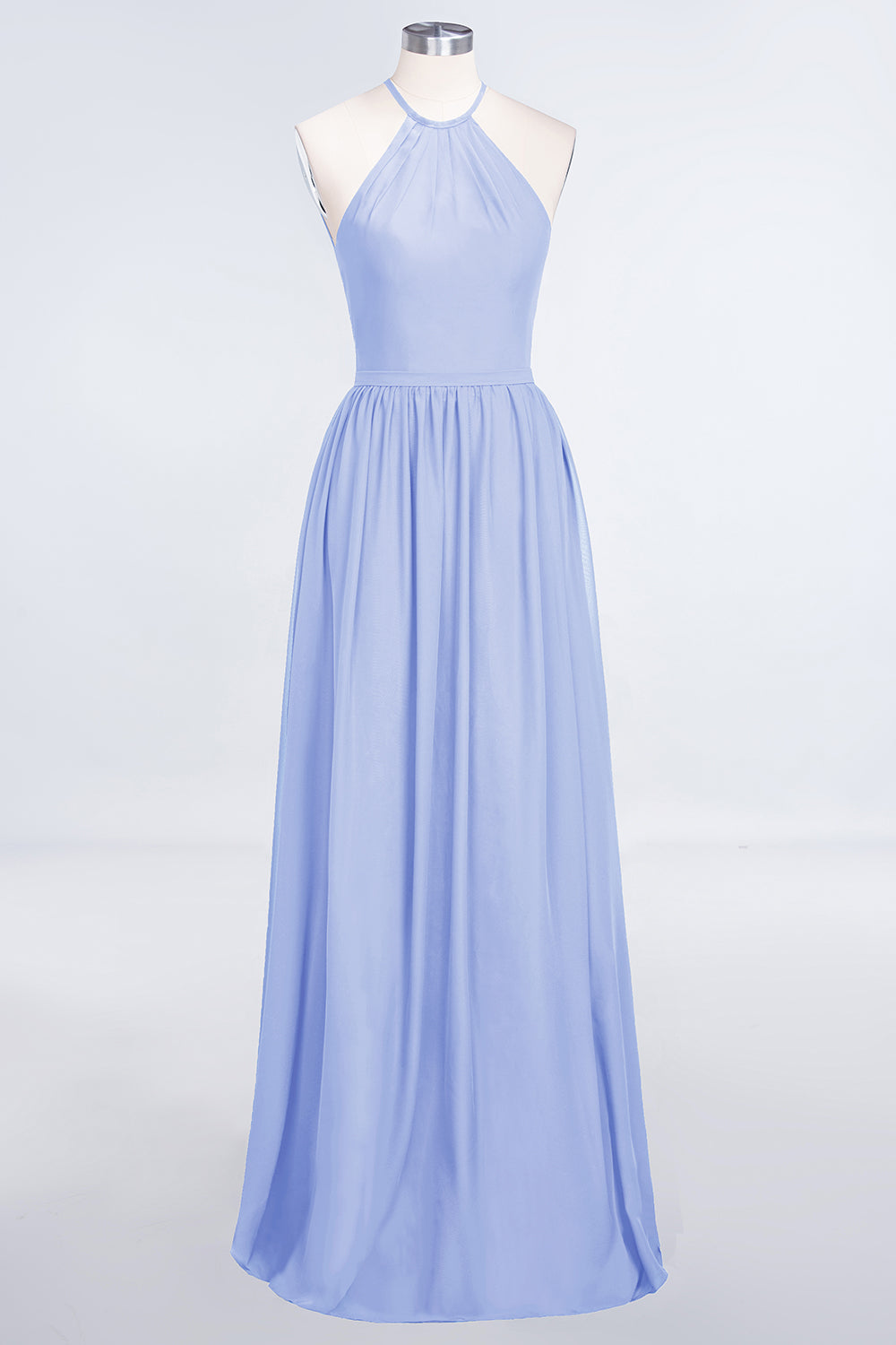 A-Line Chiffon Halter Sleeveless Floor Length Bridesmaid Dress with Ruffles