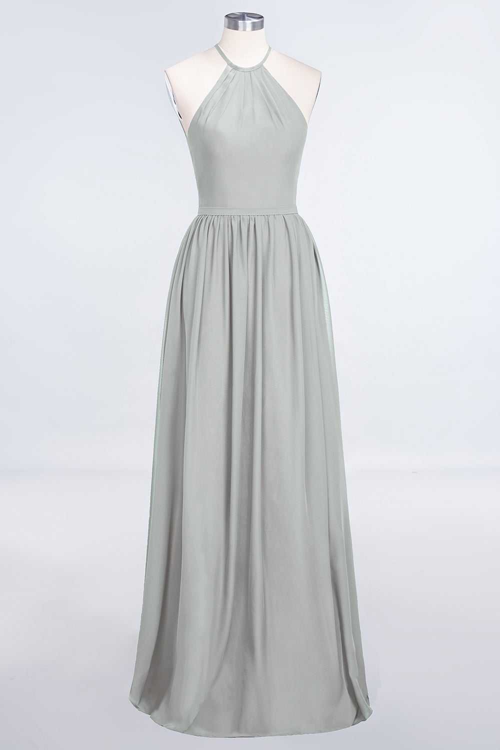 A-Line Chiffon Halter Sleeveless Floor Length Bridesmaid Dress with Ruffles