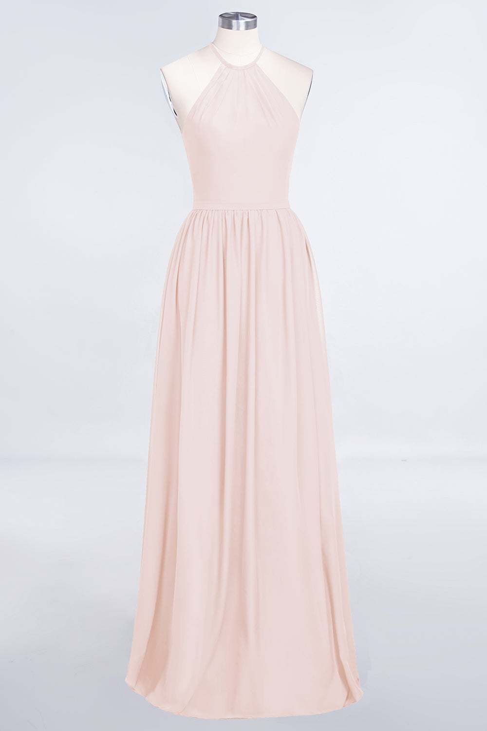 A-Line Chiffon Halter Sleeveless Floor Length Bridesmaid Dress with Ruffles