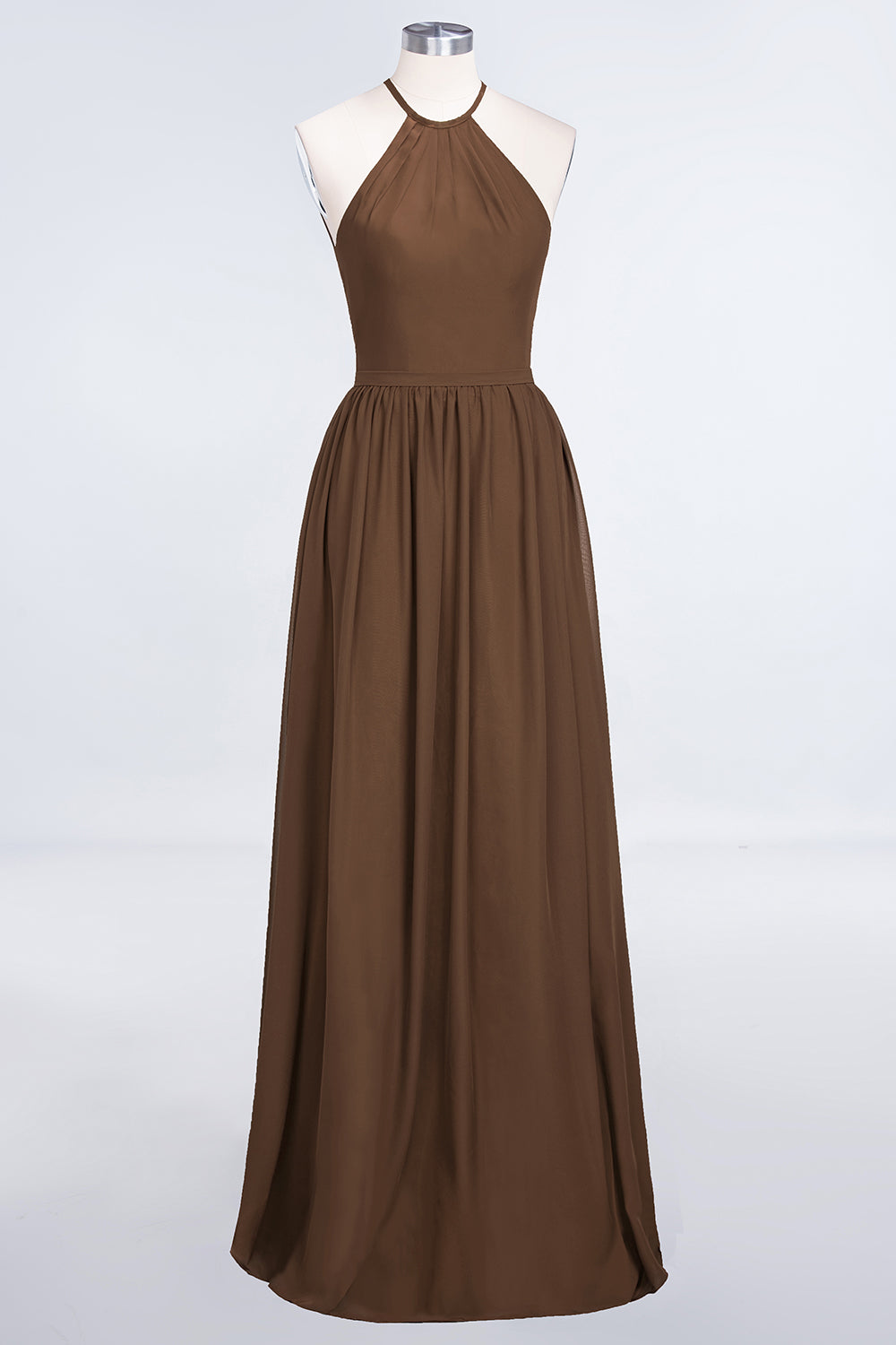 A-Line Chiffon Halter Sleeveless Floor Length Bridesmaid Dress with Ruffles