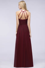 A-Line Chiffon Halter Sleeveless Floor Length Bridesmaid Dress with Ruffles