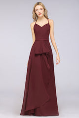 A-Line Chiffon Halter V-Neck Sleeveless Floor Length Bridesmaid Dress with Ruffle