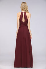 A-Line Chiffon Halter V-Neck Sleeveless Floor Length Bridesmaid Dress with Ruffle