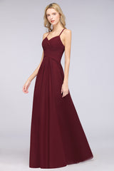 A-Line Chiffon Halter V-Neck Sleeveless Floor Length Bridesmaid Dress with Ruffles
