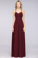 A-Line Chiffon Halter V-Neck Sleeveless Floor Length Bridesmaid Dress with Ruffles
