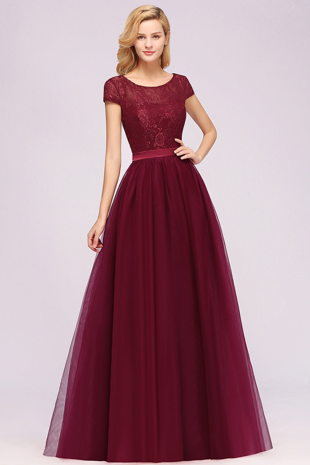 A-Line Chiffon Jewel Sleeveless Floor Length Bridesmaid Dresses with Ruffles