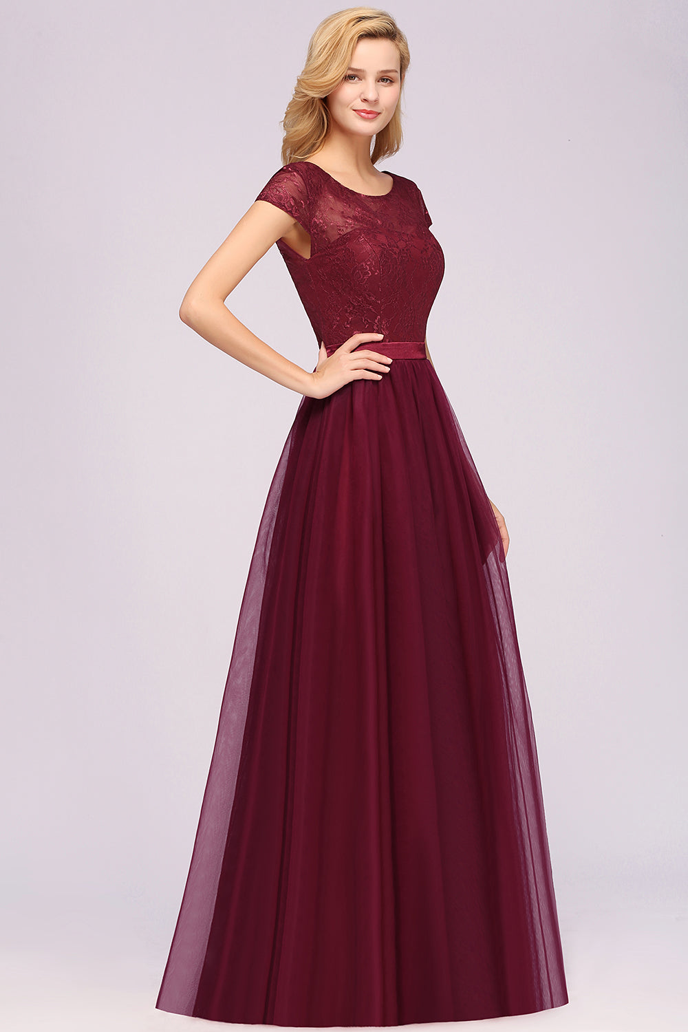 A-Line Chiffon Jewel Sleeveless Floor Length Bridesmaid Dresses with Ruffles