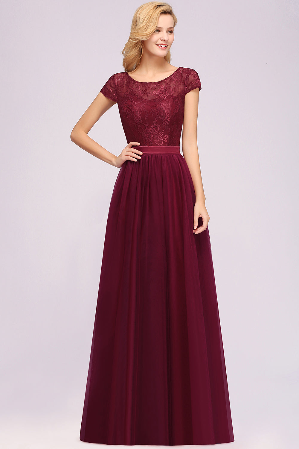 A-Line Chiffon Jewel Sleeveless Floor Length Bridesmaid Dresses with Ruffles